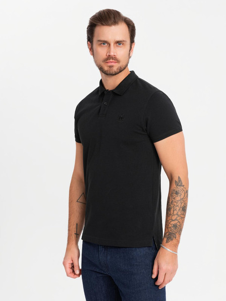 Ombre Clothing Moška bombažna polo majica BASIC - črna/melanžno siva/bela V2 OM-POBS-0133 Ombre Clothing