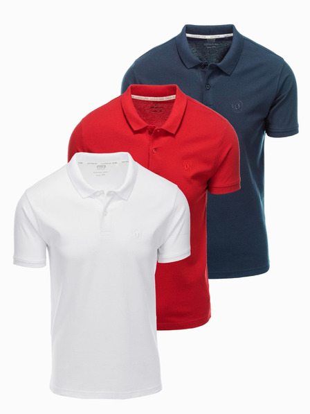 Ombre Clothing Moška bombažna polo majica BASIC - temno modra/bela/rdeča V3 OM-POBS-0133 Ombre Clothing