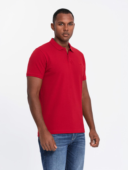 Ombre Clothing Moška bombažna polo majica BASIC - temno modra/bela/rdeča V3 OM-POBS-0133 Ombre Clothing