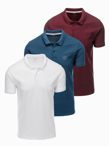 Ombre Clothing Moška bombažna polo majica BASIC - bela/burundija/temno modra V4 OM-POBS-0133 Ombre Clothing