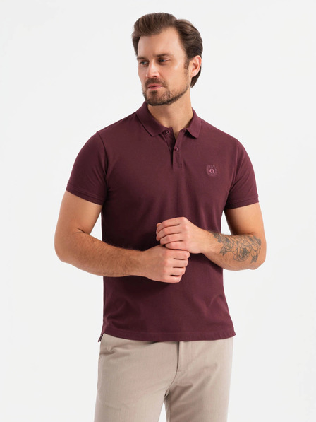Ombre Clothing Moška bombažna polo majica BASIC - bela/burundija/temno modra V4 OM-POBS-0133 Ombre Clothing