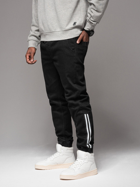 Ombre Clothing Moške športne hlače iz džinsa z obrobo - črne V2 OM-PADJ-0156 Ombre Clothing