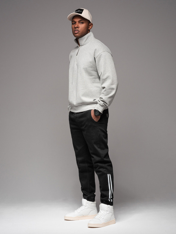 Ombre Clothing Moške športne hlače iz džinsa z obrobo - črne V2 OM-PADJ-0156 Ombre Clothing