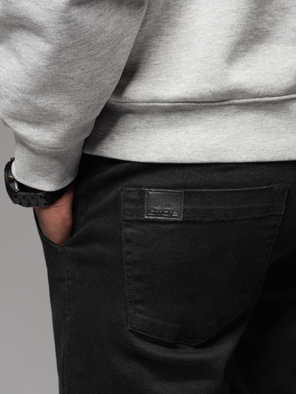 Ombre Clothing Moške športne hlače iz džinsa z obrobo - črne V2 OM-PADJ-0156 Ombre Clothing