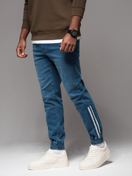 Ombre Clothing Moške športne hlače iz džinsa z obrobo - modre V3 OM-PADJ-0156 Ombre Clothing