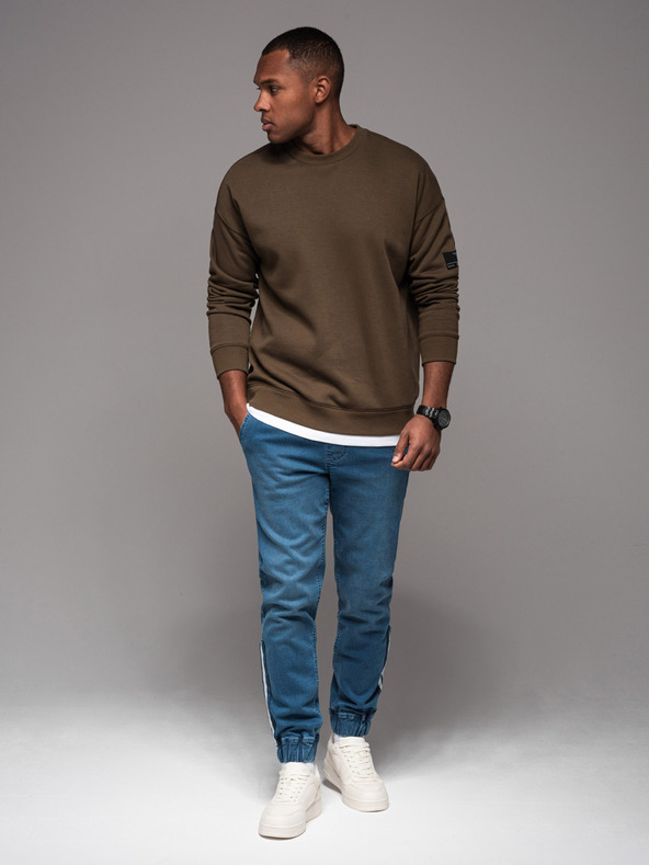 Ombre Clothing Moške športne hlače iz džinsa z obrobo - modre V3 OM-PADJ-0156 Ombre Clothing