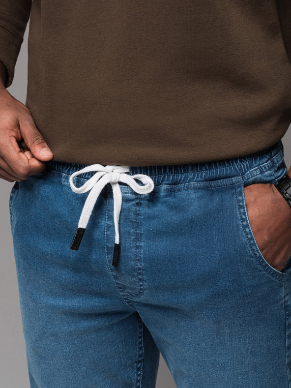 Ombre Clothing Moške športne hlače iz džinsa z obrobo - modre V3 OM-PADJ-0156 Ombre Clothing