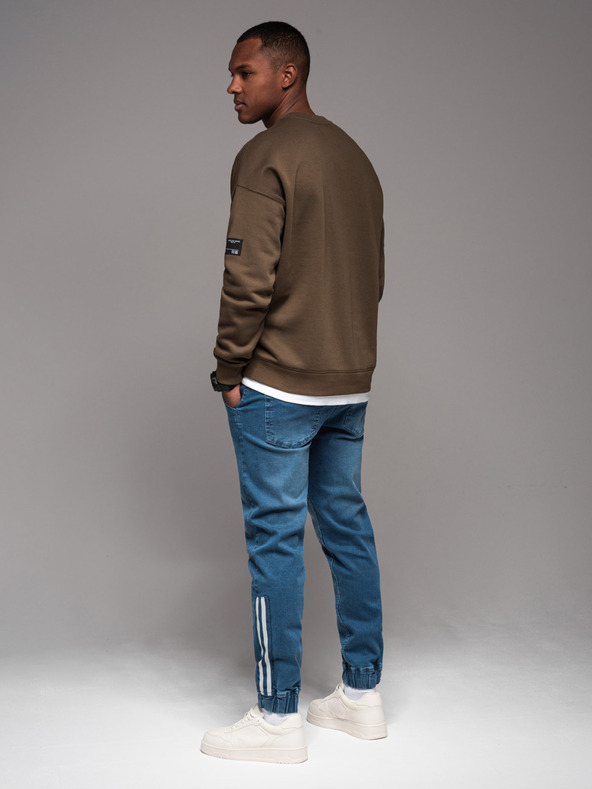 Ombre Clothing Moške športne hlače iz džinsa z obrobo - modre V3 OM-PADJ-0156 Ombre Clothing