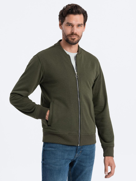 Ombre Clothing Moška bombažna bombažna bluza z zadrgo v barvi kaki Ombre oblačila