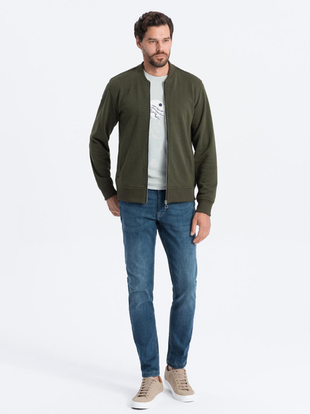 Ombre Clothing Moška bombažna bombažna bluza z zadrgo v barvi kaki Ombre oblačila