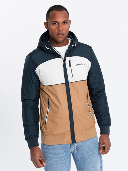 Ombre Clothing Moška lahka barvna športna jakna s flisom rjava Ombre Clothing
