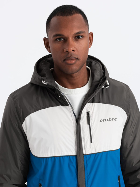 Ombre Clothing Moška lahka barvna športna jakna s flisom modra Ombre Clothing