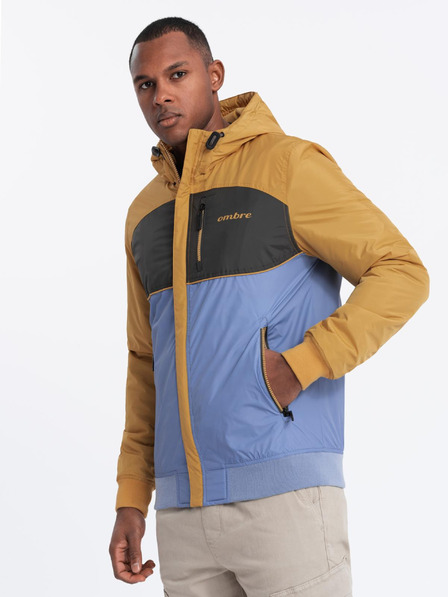 Ombre Clothing Moška lahka barvna športna jakna s flisom modra Ombre Clothing