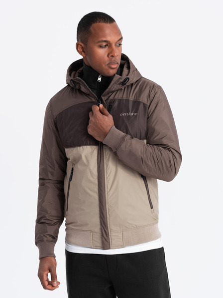 Ombre Clothing Moška lahka barvna športna jakna iz flisa bež Ombre Clothing