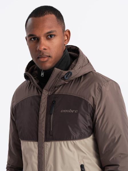 Ombre Clothing Moška lahka barvna športna jakna iz flisa bež Ombre Clothing