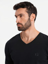 Ombre Clothing Moška majica SLIM FIT z V-izrezom, elastanom in potiskom črna Ombre Clothing
