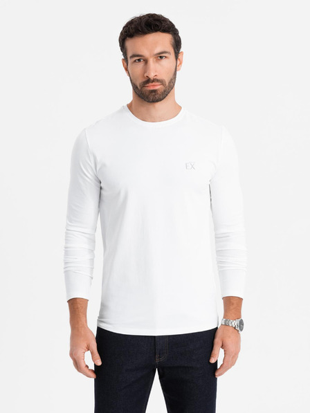 Ombre Clothing Moška majica SLIM FIT z dolgimi rokavi, elastanom in belim potiskom Ombre Clothing