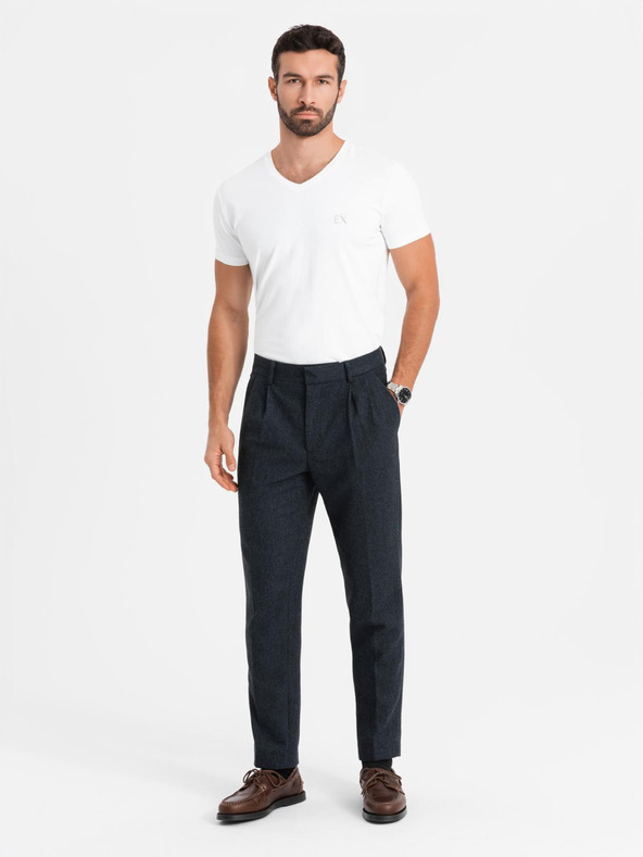 Ombre Clothing Moška majica SLIM FIT z V-izrezom, elastanom in potiskom bela Ombre Clothing