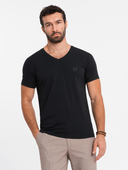Ombre Clothing Moška SLIM FIT majica z V-izrezom, elastanom in črnim potiskom Ombre oblačila