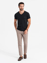 Ombre Clothing Moška SLIM FIT majica z V-izrezom, elastanom in črnim potiskom Ombre oblačila