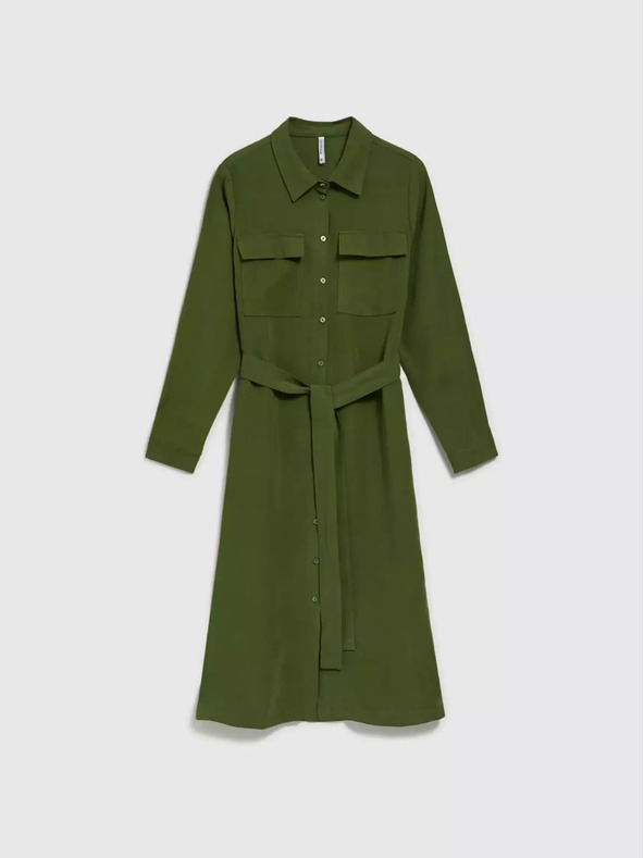 Moodo Kaki srajčna obleka z dolgimi rokavi Moodo