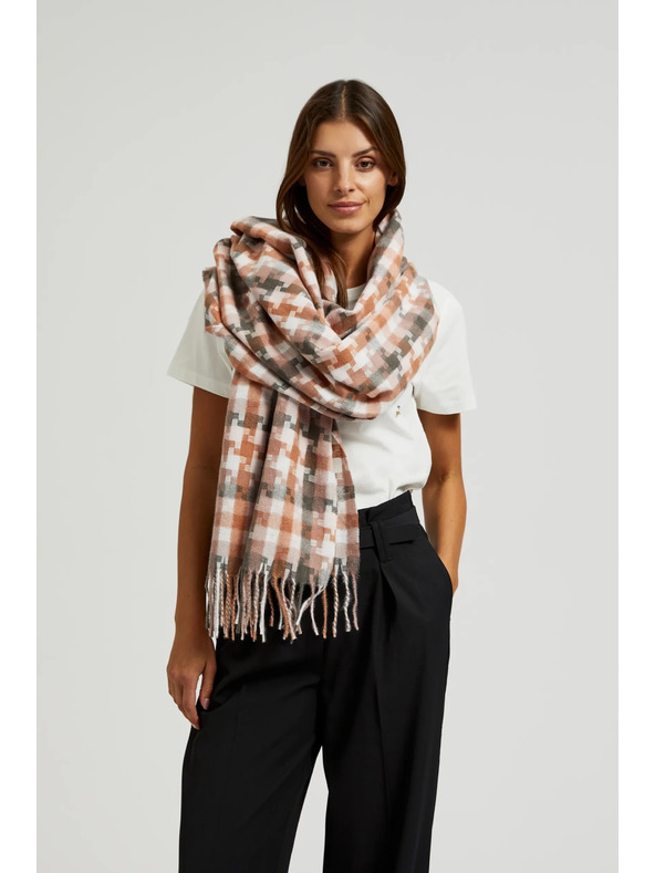 Moodo Bielo-hnedá dámska kockovaná šála Moodo