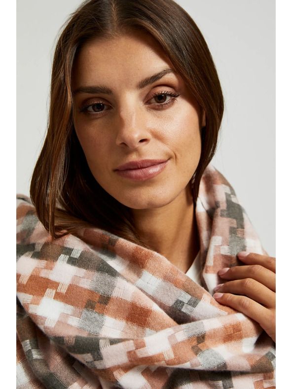 Moodo Bielo-hnedá dámska kockovaná šála Moodo