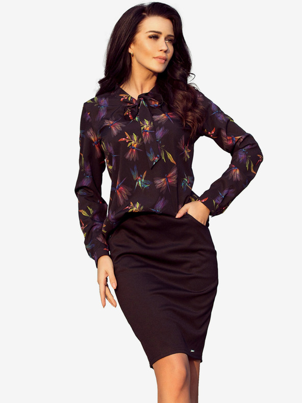 numoco Temno modra vzorčasta ženska bluza s tkanjem Numoco