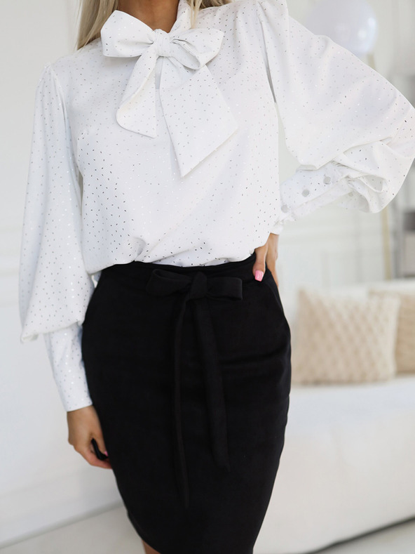 numoco Bela vzorčasta bluza z dolgimi rokavi z zavezovanjem in gumbi Numoco