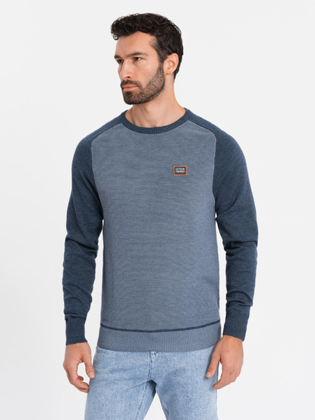 Ombre Clothing Moški pleteni pulover RELAXED FIT z vzorcem modra Ombre oblačila