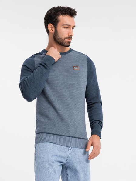 Ombre Clothing Moški pleteni pulover RELAXED FIT z vzorcem modra Ombre oblačila