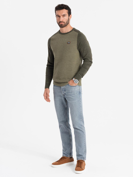 Ombre Clothing Moški pleten pulover RELAXED FIT z vzorcem zelene barve Ombre Clothing