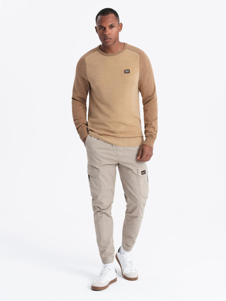 Ombre Clothing Moški pleten pulover RELAXED FIT z vzorcem beige Ombre Clothing