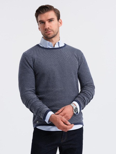 Ombre Clothing Moški pleteni pulover RELAXED FIT z vzorcem modra Ombre oblačila