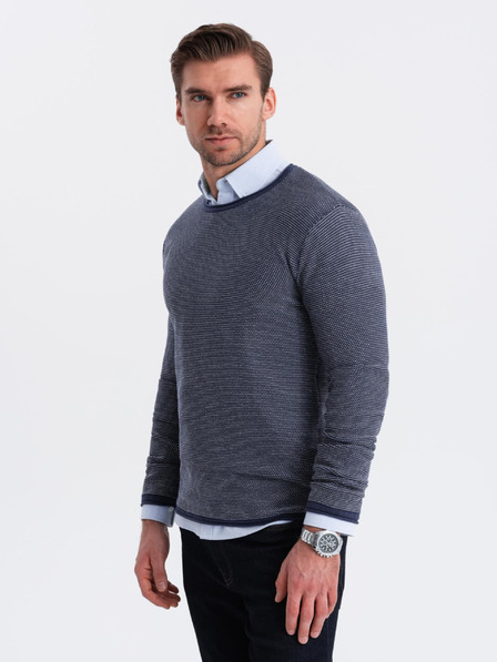 Ombre Clothing Moški pleteni pulover RELAXED FIT z vzorcem modra Ombre oblačila
