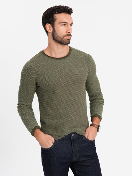 Ombre Clothing Moški pleten pulover RELAXED FIT z vzorcem zelene barve Ombre Clothing
