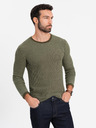 Ombre Clothing Moški pleten pulover RELAXED FIT z vzorcem zelene barve Ombre Clothing