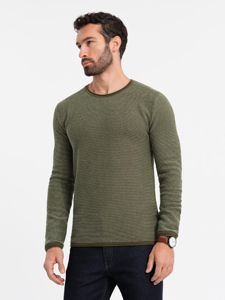 Ombre Clothing Moški pleten pulover RELAXED FIT z vzorcem zelene barve Ombre Clothing