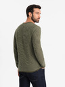 Ombre Clothing Moški pleten pulover RELAXED FIT z vzorcem zelene barve Ombre Clothing