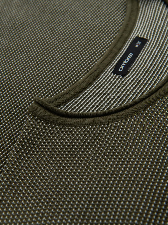 Ombre Clothing Moški pleten pulover RELAXED FIT z vzorcem zelene barve Ombre Clothing