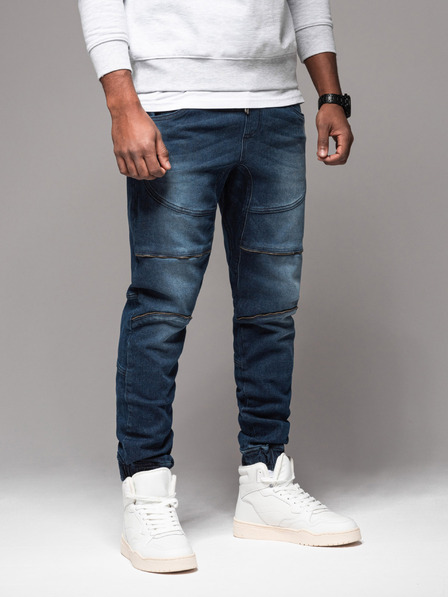 Ombre Clothing Moške hlače JOGGERY s tovornimi žepi na zadrgo modre barve Ombre Clothing