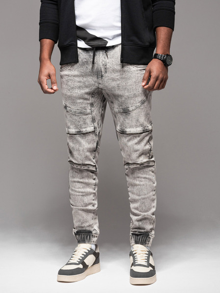 Ombre Clothing Moške hlače JOGGERY s tovornimi žepi na zadrgo sive barve Ombre Clothing
