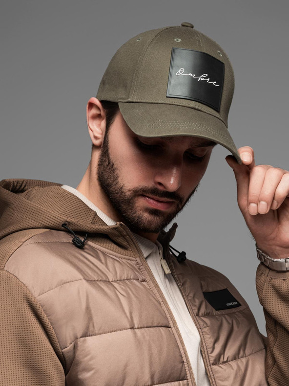 Ombre Clothing Moška bejzbolska kapa z velikim našitkom kaki Ombre Clothing