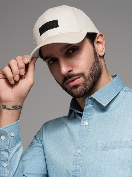 Ombre Clothing Moška kapa s šiltom in pravokotnim našitkom krem barve Ombre Clothing