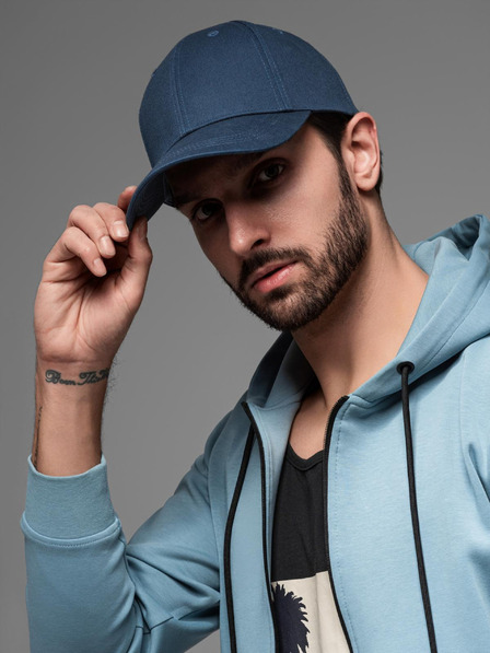 Ombre Clothing Moška enobarvna kapa modre barve Ombre Clothing