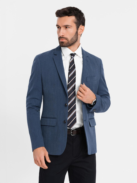 Ombre Clothing Elegantni moški suknjič iz volnene mešanice Navy Blue Ombre Clothing