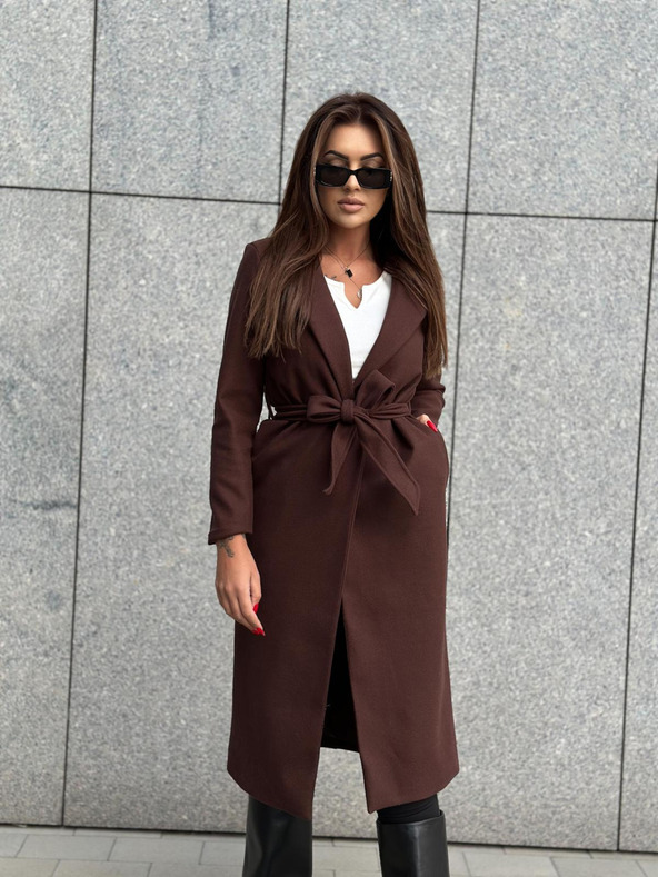 Edoti Rjav ženski plašč s pasom Edoti