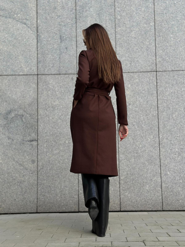 Edoti Rjav ženski plašč s pasom Edoti