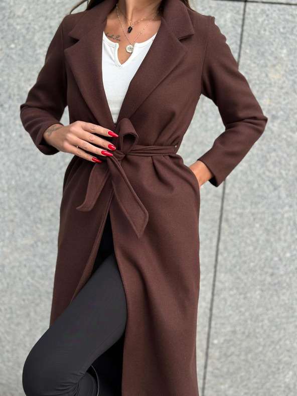 Edoti Rjav ženski plašč s pasom Edoti