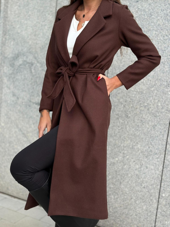 Edoti Rjav ženski plašč s pasom Edoti